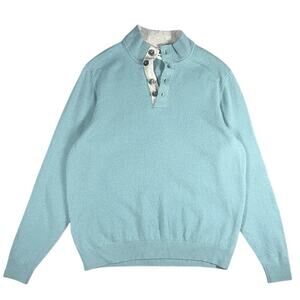 Tommy Bahama Sweater Mens Large Blue 100% Cashmere Quarter Button Henley Preppy